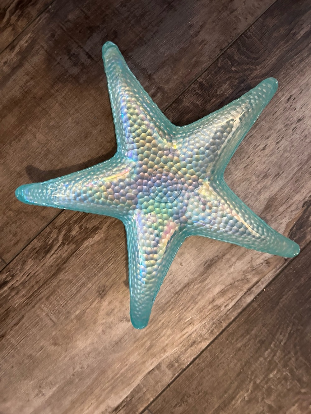 Iridescent Aqua Glass Starfish Decorative Accent Dish